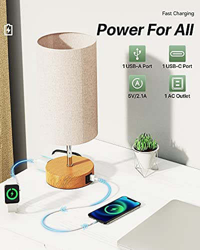 Bedside Lamp Touch Control Table Lamp with USB A+C Charging Ports & AC Outlet