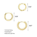 3 Pairs Small Huggie Hoop Earrings Set 14K Gold Hypoallergenic Lightweight Huggie