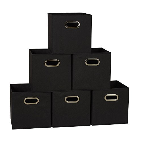 Foldable Fabric Storage Bins | Set of 6 Cubby Cubes With Handles | Black