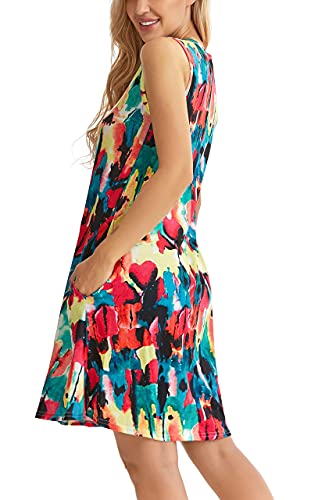 Beach Dresses for Women Summer Tshirt Floral Sundress Sleeveless