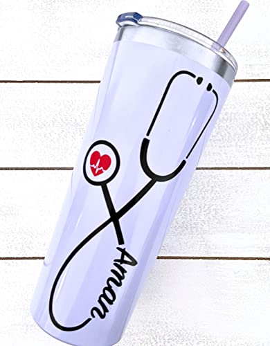 22 oz Nurse Personalized Stainless Steel Tumbler with Custom Stethoscope