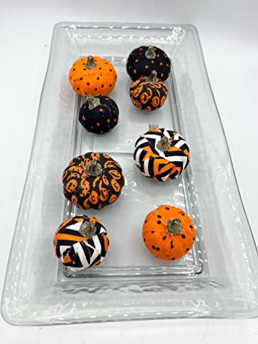 Halloween Mini Pumpkins, orange black white, decoration, set of 8, fabric bowl fillers