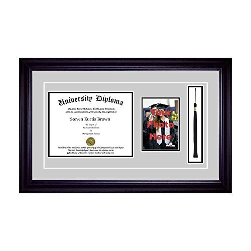 Single Diploma Frame with 5x7 Photo, Tassel and Matting for 14" x 11" Tall Diploma