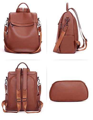 Travel Backpack Purse for Women, PU Leather Anti Theft Large,Shoulder Bags Brown