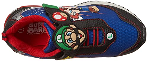 SUPER MARIO Brothers Mario and Luigi Kids Tennis Shoe, Light Up Sneaker, Mix Match Runner Trainer, Kids Size 11 to 3 (2 M US Big Kid, Blue)