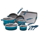 Rachael Ray Brights Nonstick Cookware Pots and Pans Set, 14 Piece, Marine Blue