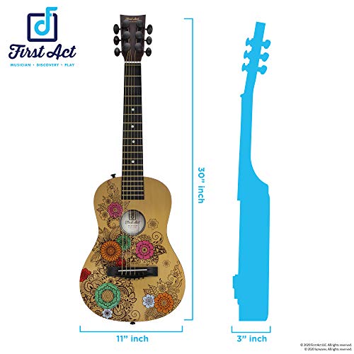 30 Inch - Top Features Flower Design - Brass Acoustic Guitar Strings, Tuning Gear, String