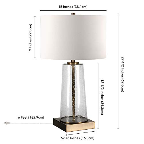 Dax 27.5" Tall Table Lamp with Fabric Shade in Seeded Glass/Brass/White