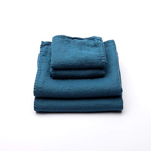 Washed Waffle Sea Blue, 2 Big 2 Hand Towels, Made in Europe, Bath Sheet, European Linen