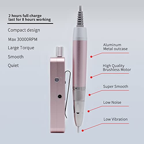 Brushless Nail Drill, Portable Professional Rechargeable Cordless E File for Acrylic Nail