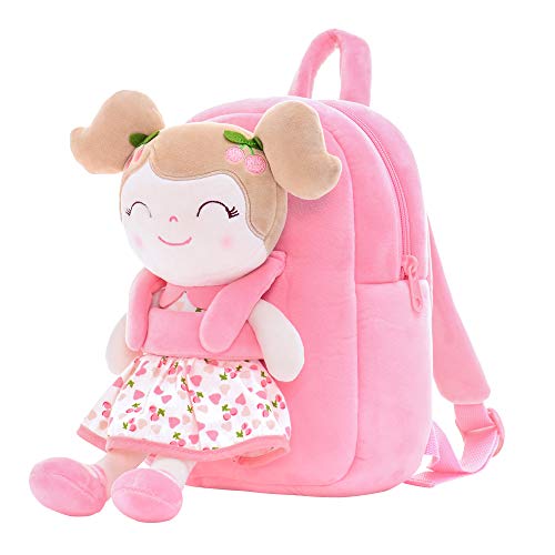 Kids Backpack Toddler Backpack Plush Backpack with Soft Doll Cherry Girl Pink 9 Inches