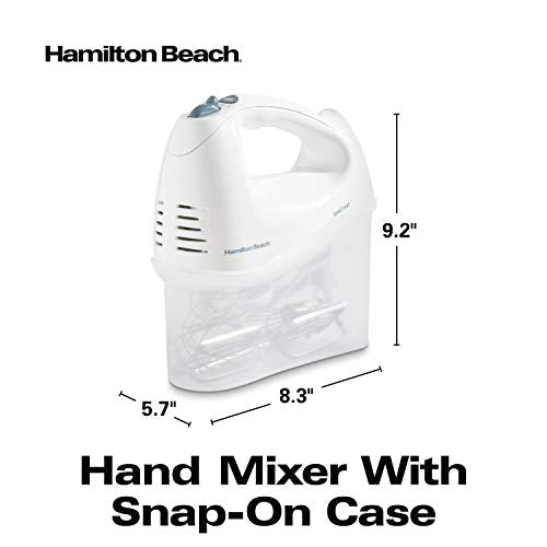 6-Speed Electric Hand Mixer with Whisk, Traditional Beaters, Snap-On Storage Case, White