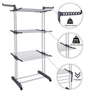 Bigzzia Clothes Drying Rack Folding Clothes Rail 3 Tier Clothes Horses Rack Stainless Steel Laundry Garment Dryer Stand with Two Side Wings Grey