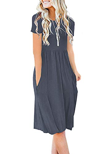 Women Summer Casual Short Sleeve Dresses Empire Waist Dress with Pockets