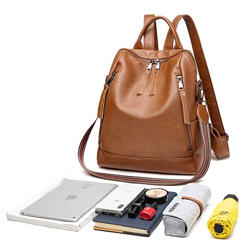 Women Backpack Fashion Leather Purse Casual Shoulder Bag Satchel Large Travel (Brown)