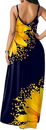 shengfan Sunflower Dresses for Women Casual Sleeveless Printed Maxi Dress V Neck Long Sundresses with Pockets
