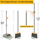 Broom and Dustpan Set for Home, Stand Up Broom and Dustpan (Green&Orange)