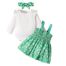 Infant Girl Birthday Dress Suspender Print Skirt Long Sleeve Bodysuits Green 6M