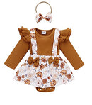 Newborn Infant Baby Girl Ruffle Long Sleeve Ribbed T-Shirt Top Floral Suspender Shorts
