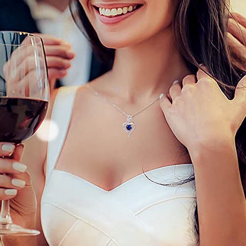 September Birthstone Jewelry Sapphire Necklace for Women Sterling Silver Rose Flower