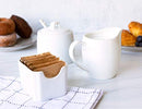 Sugar and Creamer Set, 3 Piece, Pitcher, Sugar Bowl with Lid and Spoon, Sweetener Holder, White