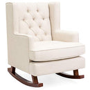 Rocking Accent Chair, Tufted Upholstered Linen Wingback