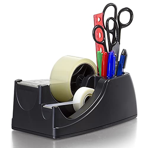 Recycled 2-in-1 Heavy Duty Tape Dispenser, 1" and 3" Cores, Black