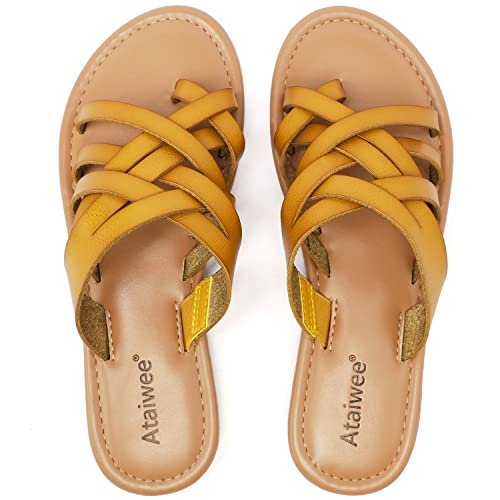 Women's Slide Flat Sandals - Comfortable Slip On Plait Toe Thong Strappy Shoes