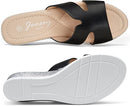 Women's Sandals Black Platform Peep Toe Wedge High Heel Slip On Shoes Size 8.5