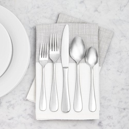 Amazon Basics 20-Piece Stainless Steel Flatware Set with Round Edge, Service for 4