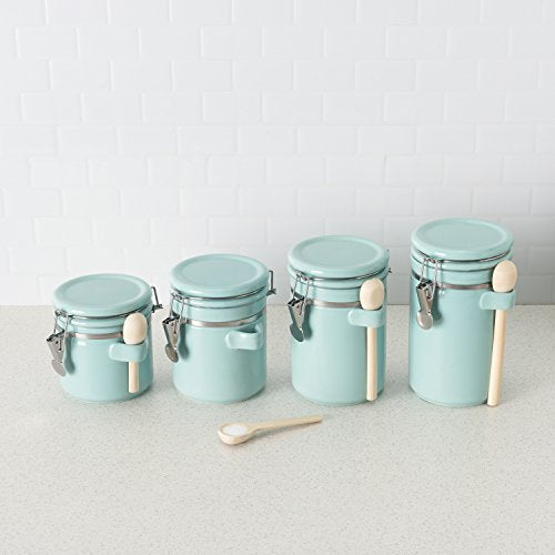 4PC Ceramic Canister Set W/Spoon (Turquoise)