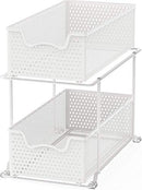 2 Tier Sliding Cabinet Basket Organizer Drawer, White