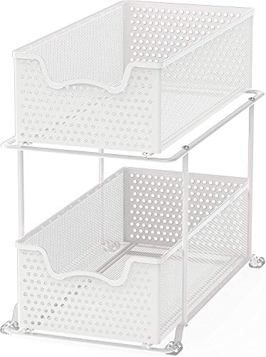 2 Tier Sliding Cabinet Basket Organizer Drawer, White