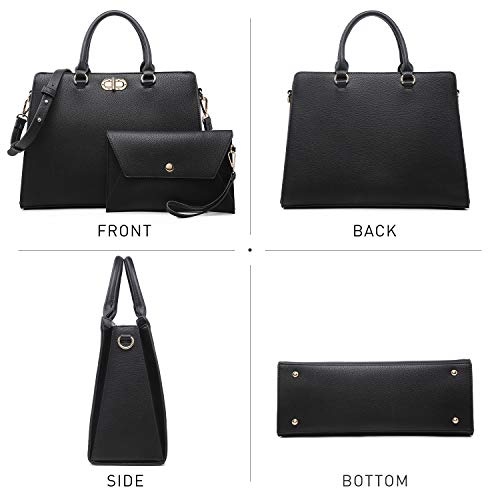 Women Handbags Fashion Satchel Purses Top Handle Tote Work Bags Shoulder Bags with Matching Clutch 2pcs Set (Peppled black)