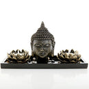 Lotus Tea Light Candle Holders with Buddha Head Sculpture