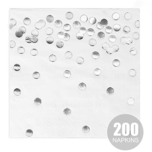 200-pack Silver Wedding Decorations Cocktail Napkins, Disposable Napkins