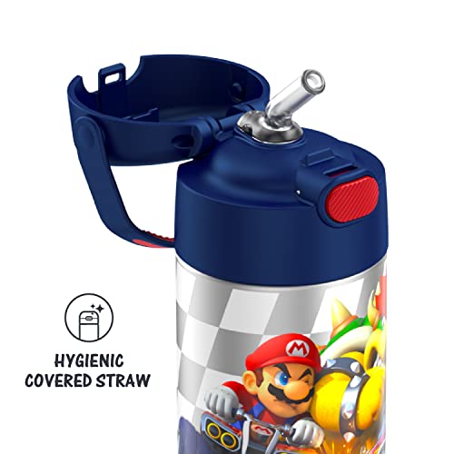THERMOS FUNTAINER 12 Ounce Stainless Steel Vacuum Insulated Kids Straw Bottle, Super Mario Brothers
