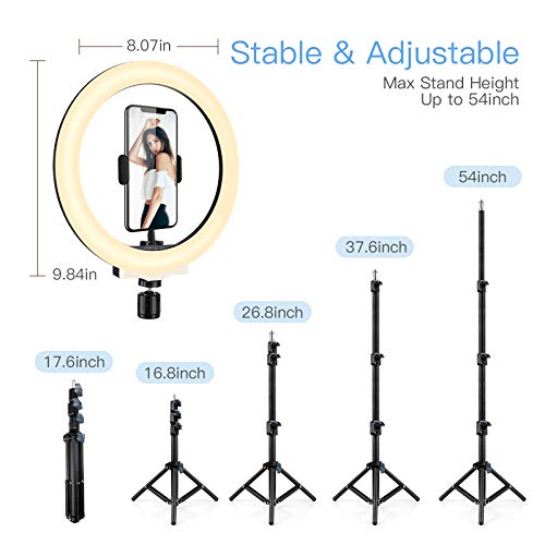 AGPTEK 10” Selfie Ring Light with 54”Tripod Stand & 2 Phone Holders,
