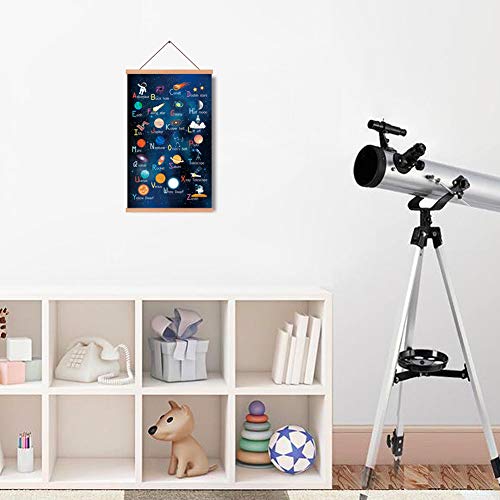 Outer Space Art Print With Wood Magnetic Poster Hanger Frame, Alphabet Decor