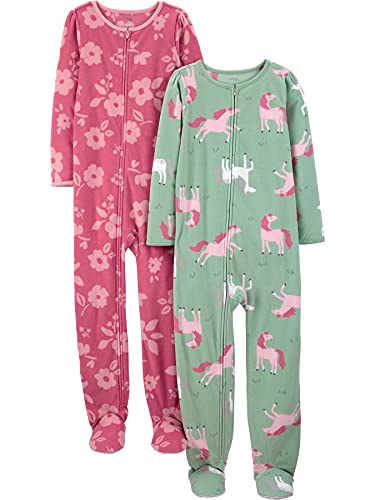 Simple Joys by Carter's Girls' Loose-Fit Fleece Footed Pajamas, Pack of 2, Horses/Floral, 8