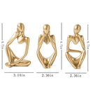 Gold Decor Thinker Statue Abstract Art Sculpture Set of 3 Golden Collectible Figurines