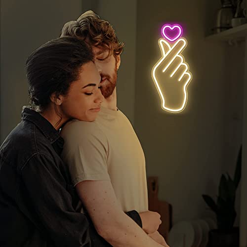 Finger Heart Neon Signs - Premium K-Pop Heart Hand Led Sign - Pink & Warm White
