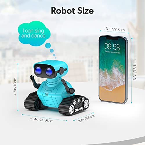 ALLCELE Robot Toys, Rechargeable RC Robots for Kids Boys, Remote Control Toy with Music and LED Eyes, Gift for Children Age 3 Years and Up - Blue