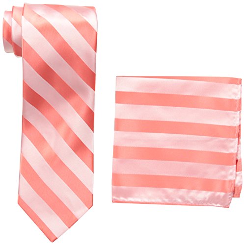 Men's Solid Woven Formal Stripe Tie Set, Coral, One Size