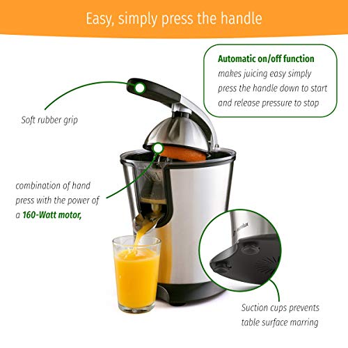 Electric Orange Juicer Squeezer Stainless Steel 160 Watts of Power Soft Grip Handle