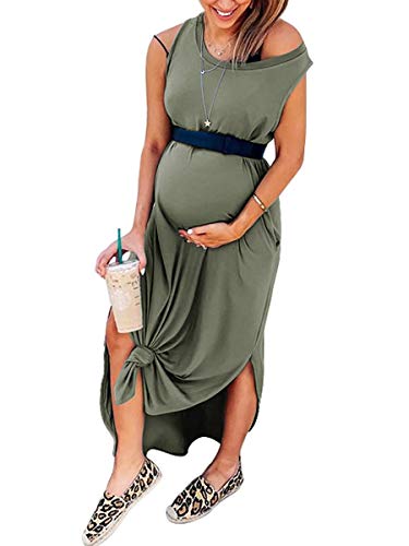 Women Dresses Sleeveless Split Long Maxi Beach Dress with Pockets