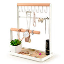 Jewelry Stand Holder, 4-Tier Necklace Hanging Wooden Ring Organizer Earring Tray