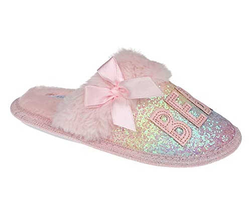 Fluffy And Cute Scuff Glitter Slippers With Faux Fur