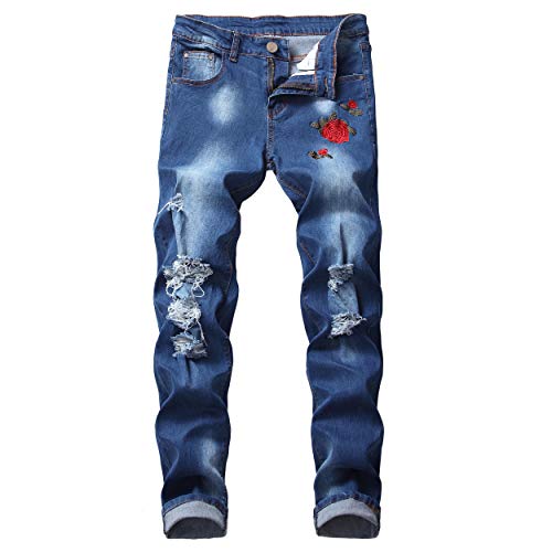 Men's Skinny Slim Fit Ripped Stretch Distressed Stretch Destroyed Jeans Pants