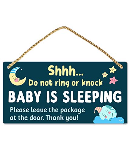 Funplus Baby Sleeping Sign for Front Door - Do Not Knock or Ring - 10?x5? PVC Plastic Hanging Sign